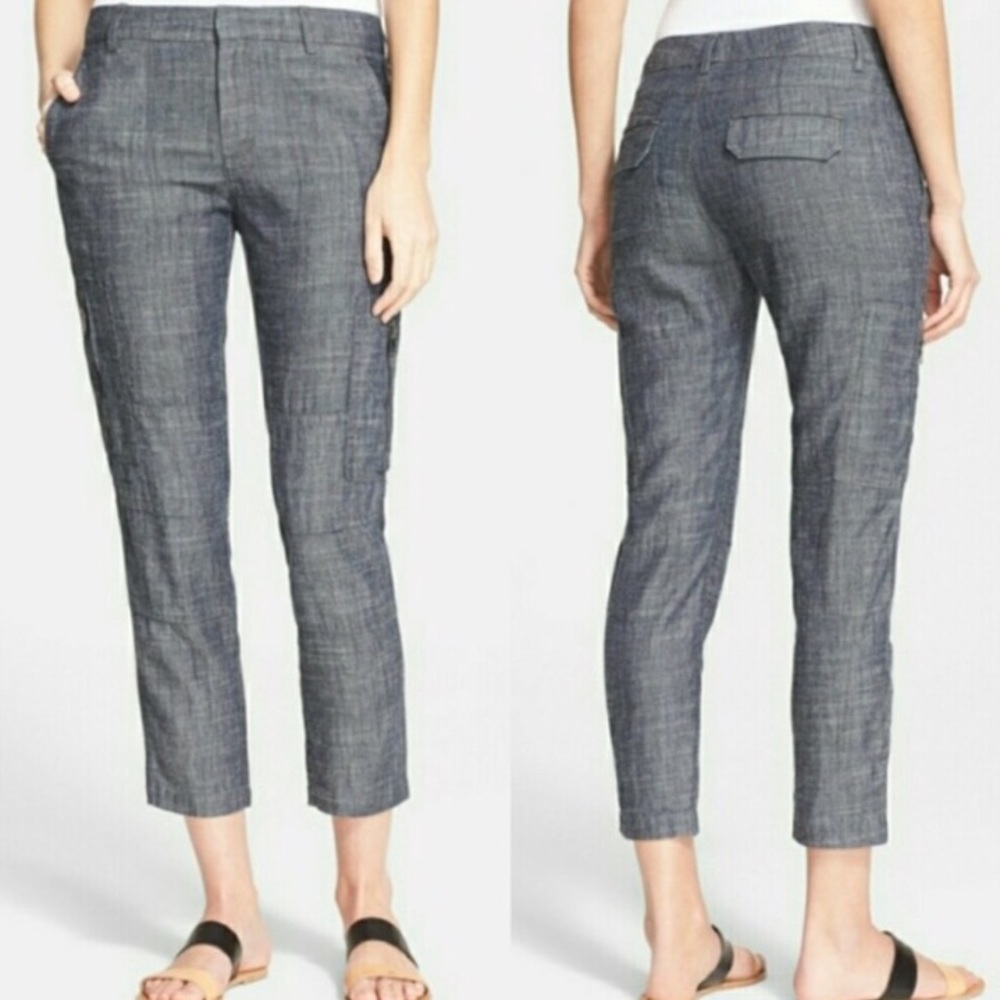 Vince Linen Charcoal Gray Cargo Ankle Pants